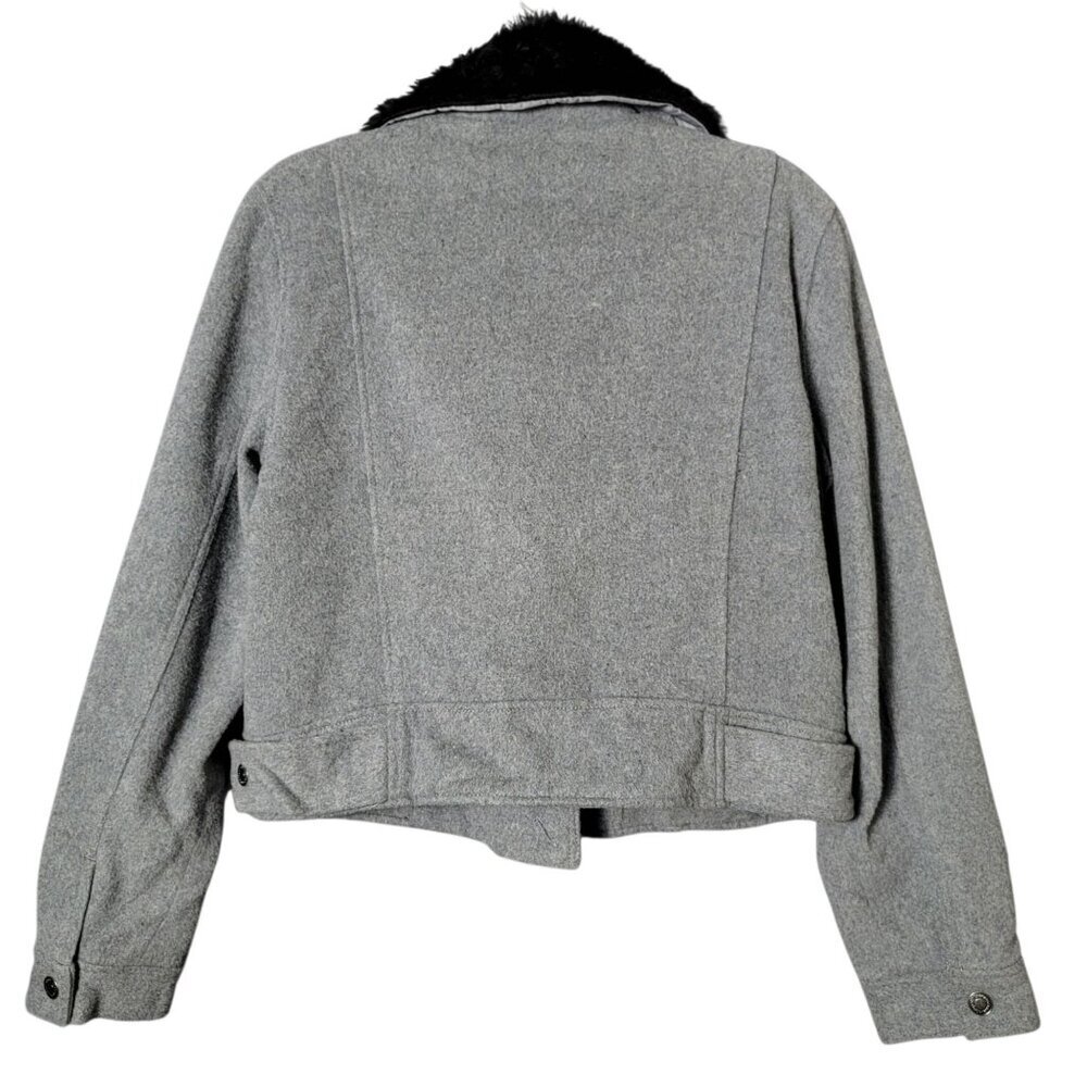 Aeropostale Womens Y2K Gray Wool Blend Coat Jacket XL Faux Fur Lined Collar - Picture 4 of 9